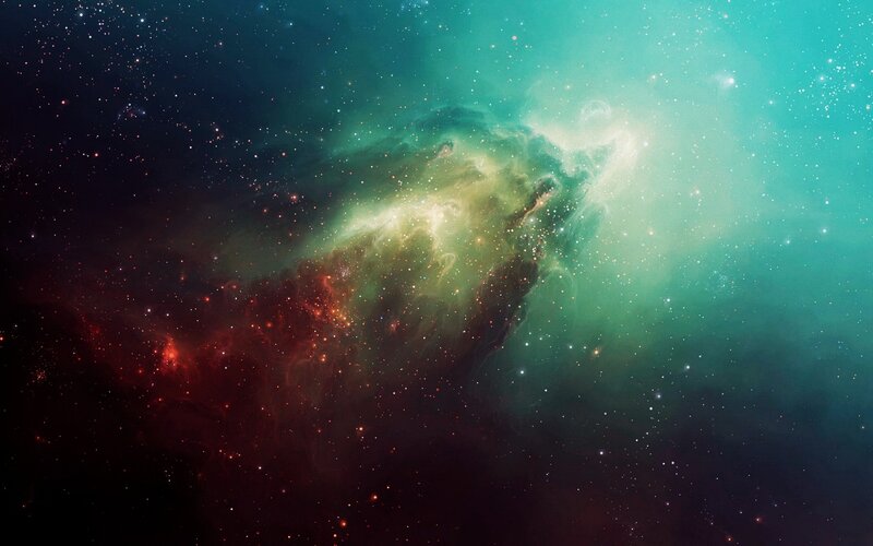 Nebula in Space — Teal, Cosmic, Digital Art