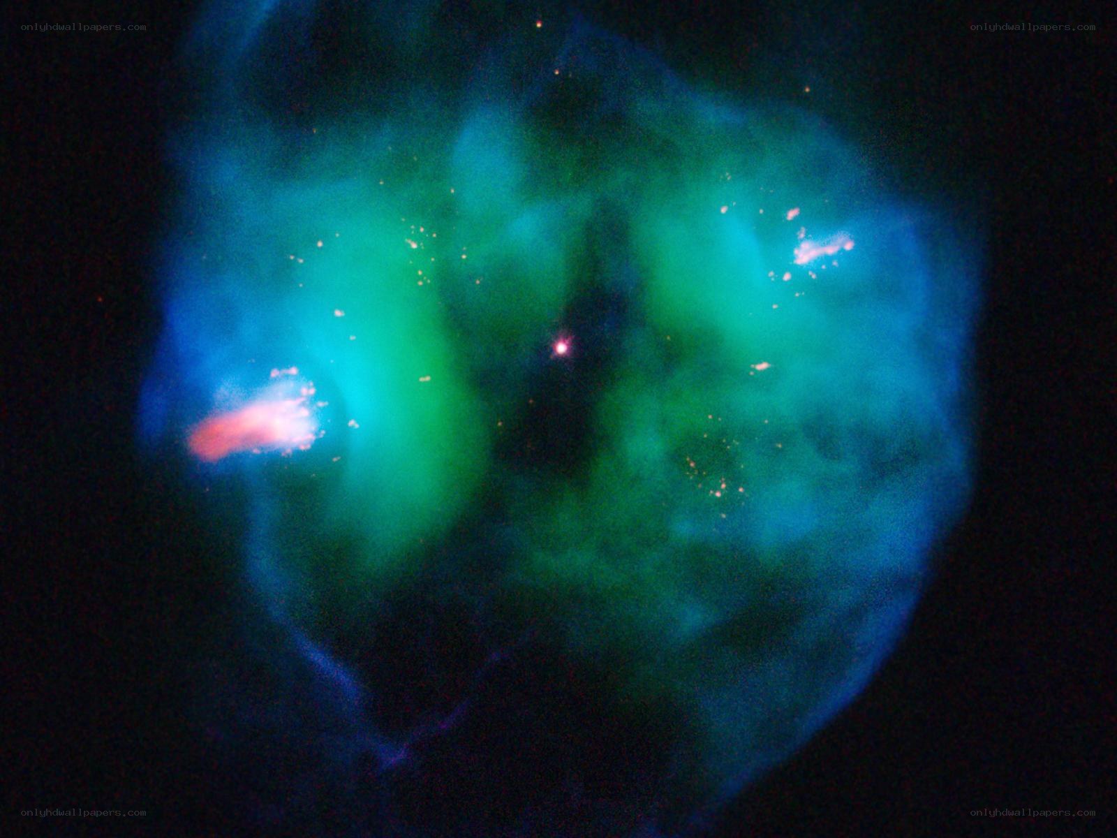 Nebula with green and blue hues