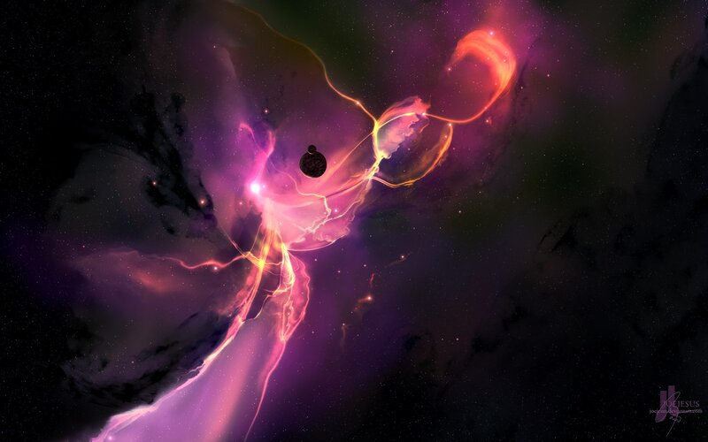 Nebula with Planet — Purple, Cosmic, Digital Art
