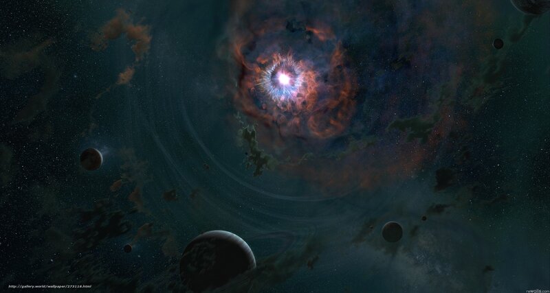 Nebula with Planets — Black, Dramatic, Digital Art