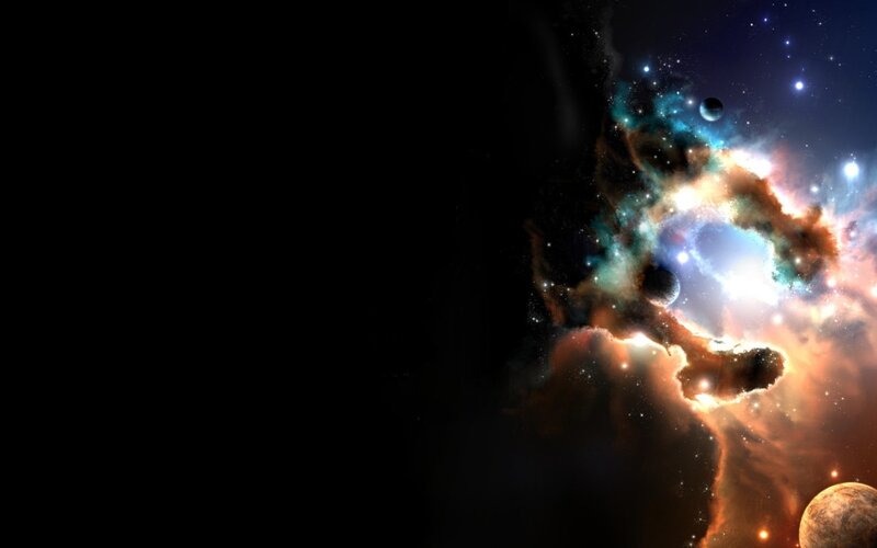 Nebula with Planets — Black, Dramatic, Night
