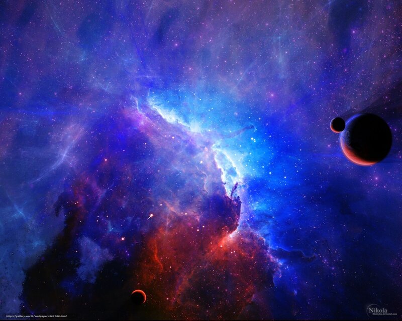Nebula with Planets — Blue, Cosmic, Digital Art, Stars, Space