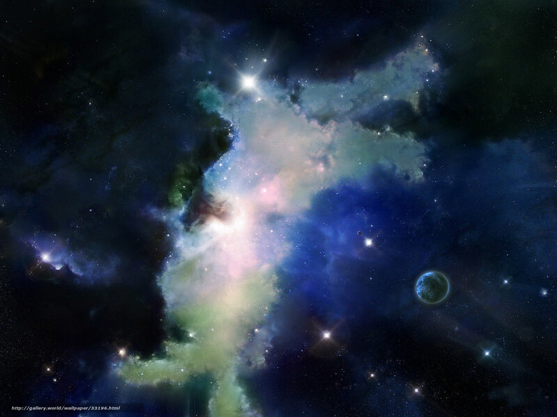 Nebula with Planets — Blue, Cosmic, Digital Art, Stars