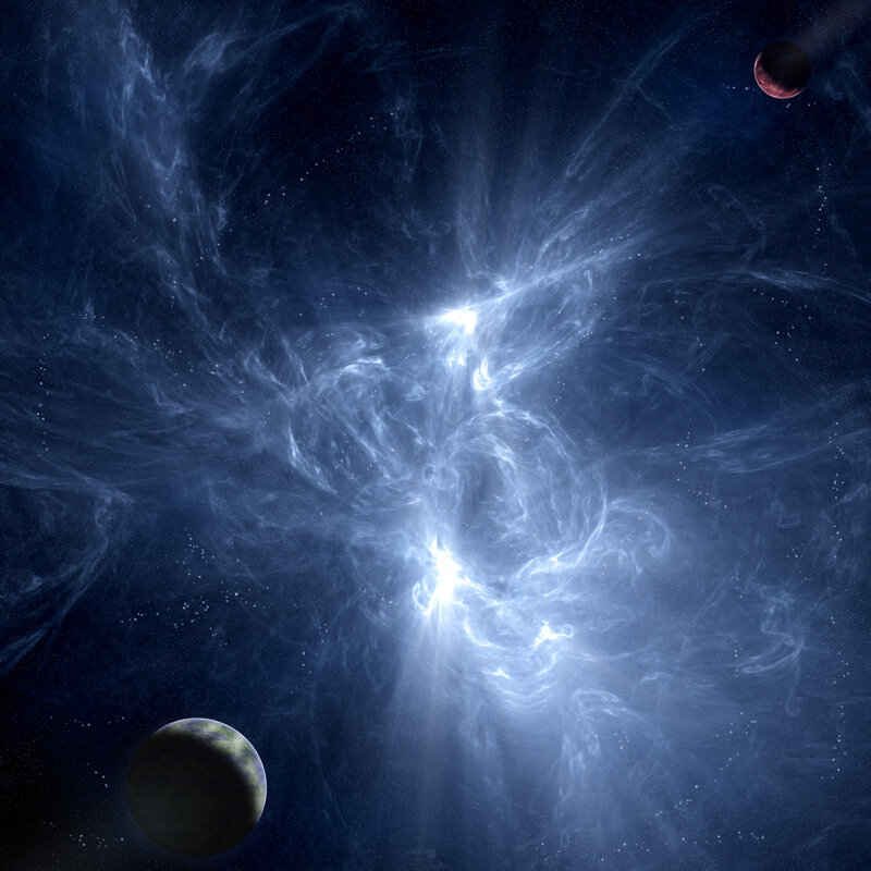 Nebula with Planets — Blue, Cosmic, Night