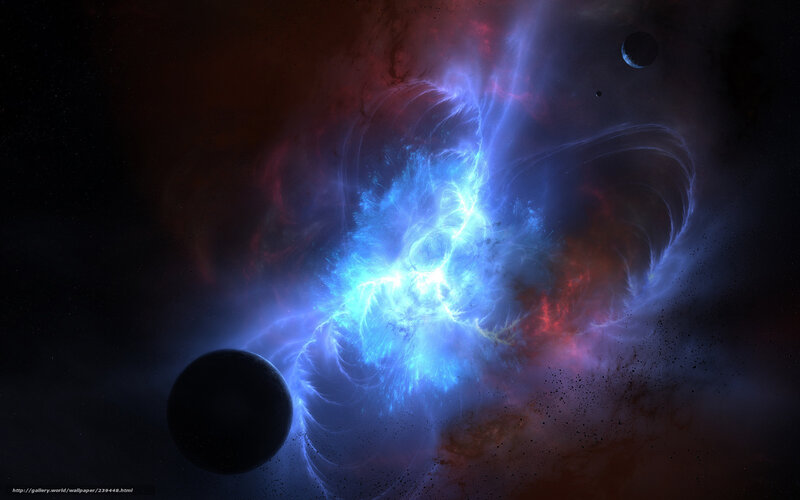 Nebula with Planets — Blue, Dramatic, Night, Digital Art, Stars