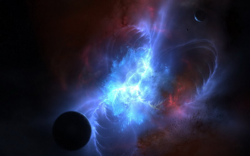 Nebula with Planets — Blue, Dramatic, Night