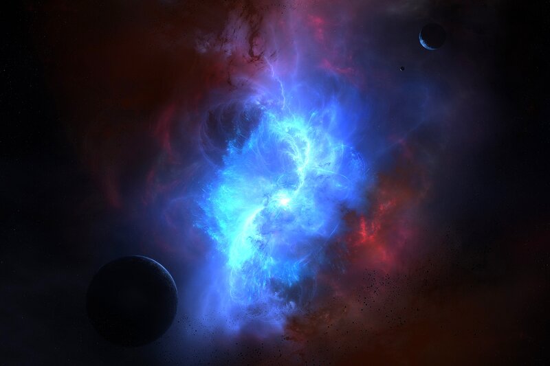 Nebula with Planets — Blue, Dramatic