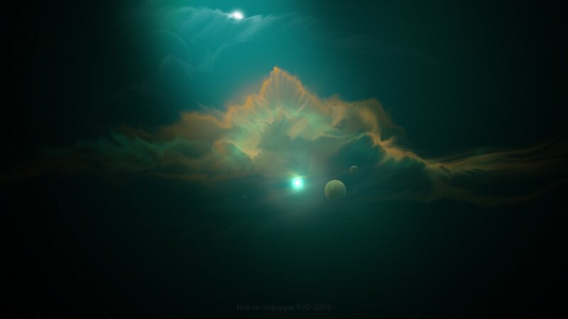 Nebula with Planets — Teal, Dramatic