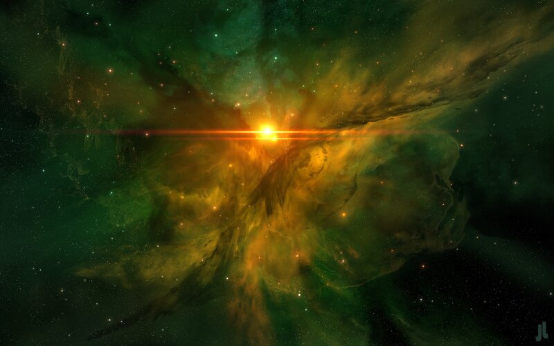 Nebula with Star — Green, Dramatic