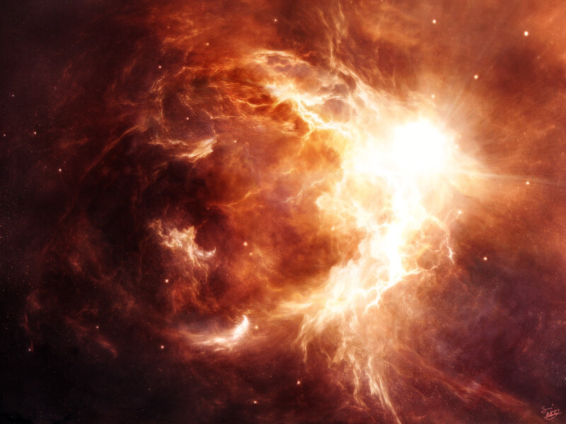 Nebula with Star — Orange, Dramatic, Digital Art, Stars