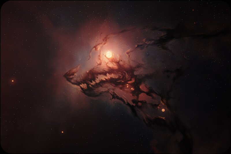 Nebula with Star — Red, Cosmic, Night