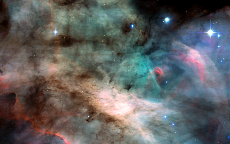 Nebula with Stars — Blue, Cosmic, Photograph, Gas Clouds, Dust, Red, Black