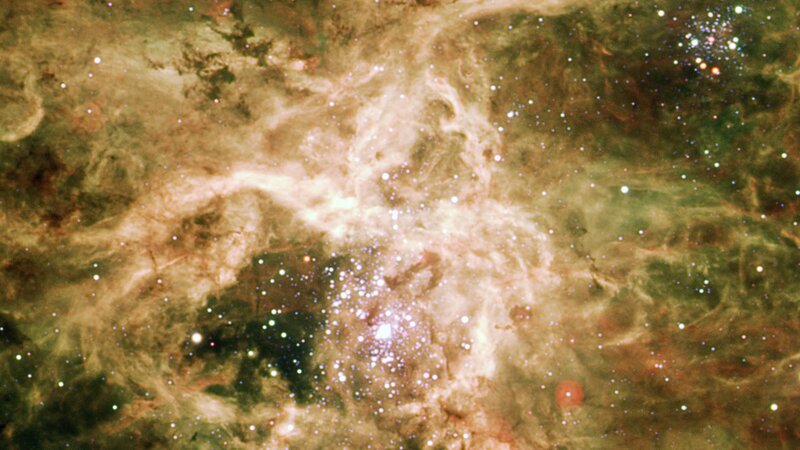 Nebula with Stars — Green, Cosmic, Photograph, Gas Clouds, Dust, Brown