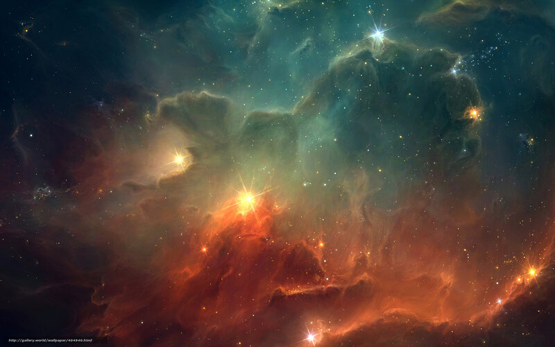 Nebula with Stars — Orange, Cosmic, Digital Art