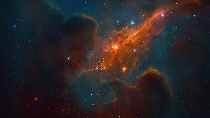 Nebula with Stars — Orange, Cosmic, Night, Photograph, Gas Clouds