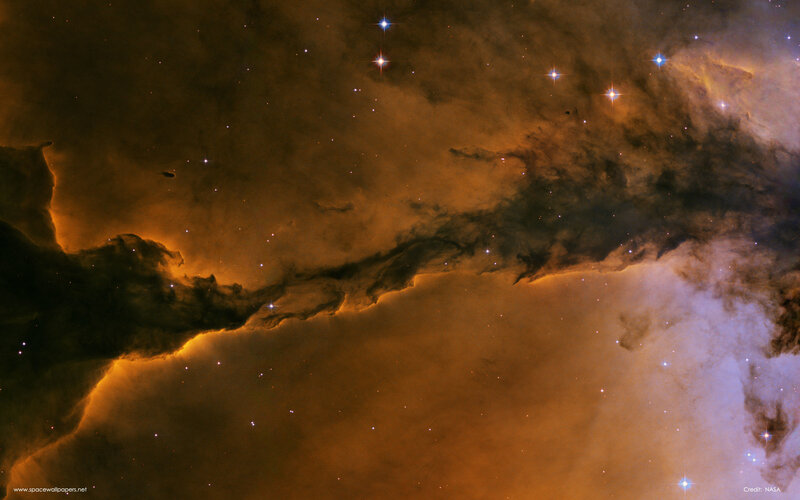 Nebula with Stars — Orange, Cosmic, Photograph, Gas Clouds, Dust, Black, Purple