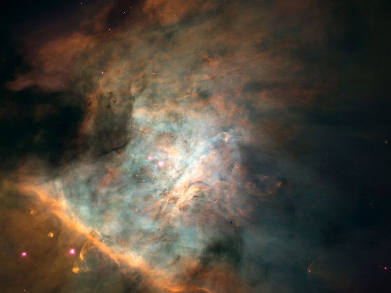 Nebula with Stars — Orange, Cosmic, Photograph, Gas Clouds, Dust, Blue, Black