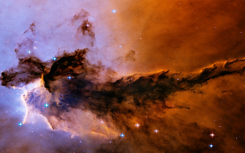 Nebula with Stars — Orange, Cosmic, Photograph, Gas Clouds, Dust, Purple, Black