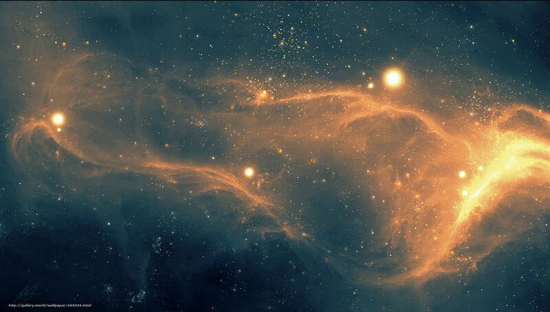 Nebula with Stars — Orange, Dramatic, Digital Art, Gas Clouds