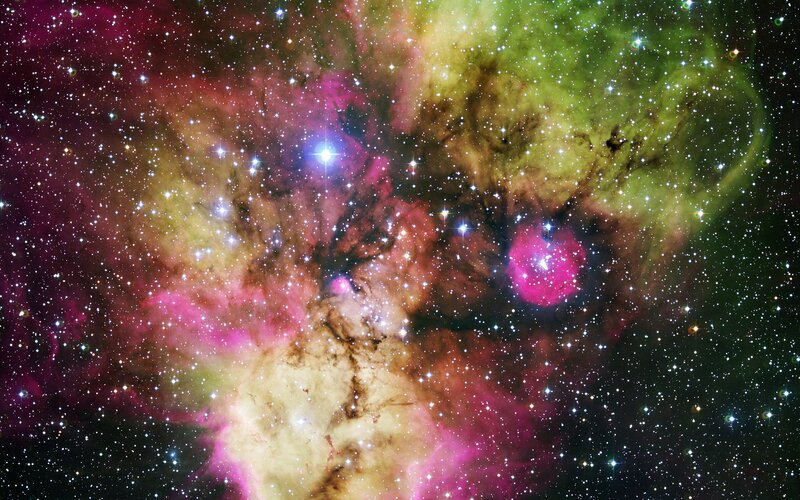 Nebula with Stars — Pink, Cosmic, Photograph, Gas Clouds, Dust, Green
