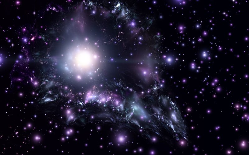 Nebula with Stars — Purple, Cosmic, Night, Digital Art, Gas Clouds, Planet