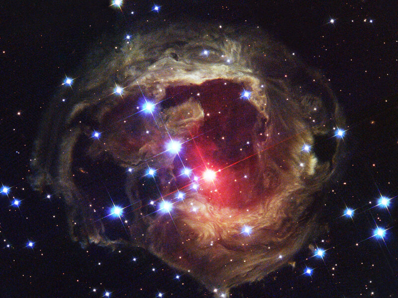 Nebula with Stars — Red, Cosmic, Night, Photograph, Gas Clouds, Dust, Blue, Black