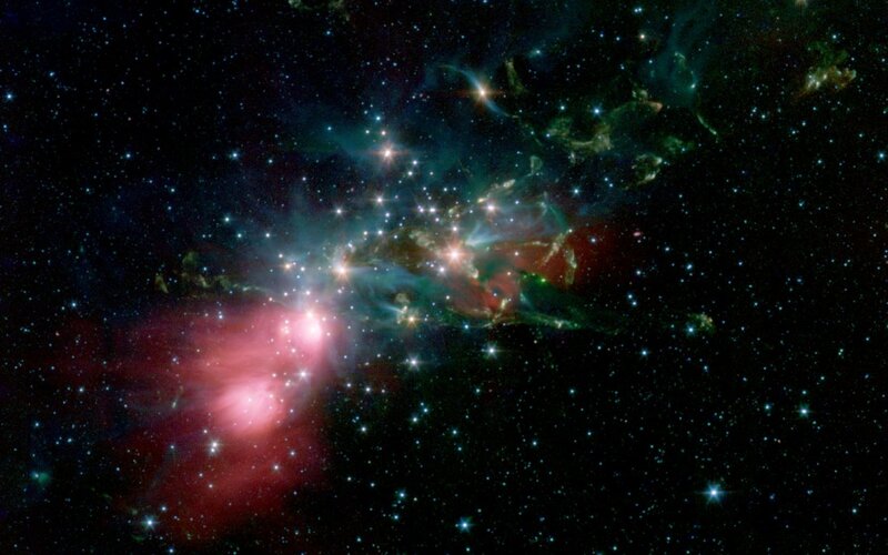 Nebula with Stars — Red, Cosmic, Night, Photograph, Gas Clouds, Dust, Green