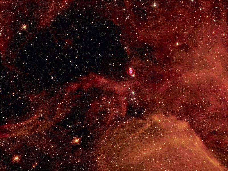 Nebula with Stars — Red, Cosmic, Photograph, Gas Clouds, Dust, Black, Orange