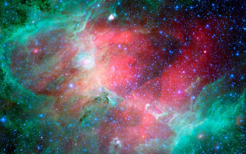 Nebula with Stars — Red, Cosmic, Photograph, Gas Clouds, Dust, Green