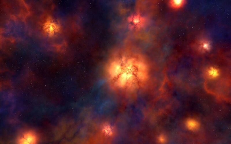 Nebula with Stars — Red, Dramatic, Digital Art, Gas Clouds, Cosmic Dust