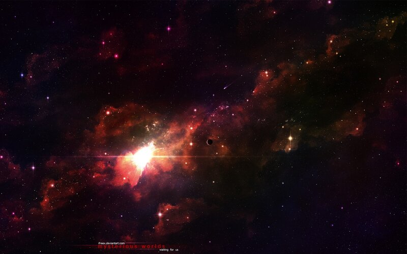 Nebula with Stars — Red, Dramatic, Night, Digital Art, Planet