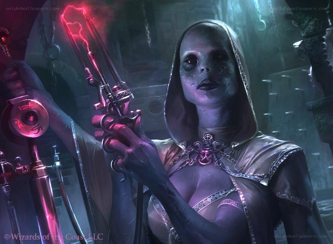 Necromancer with a glowing pistol
