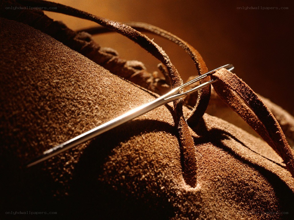 Needle threading leather
