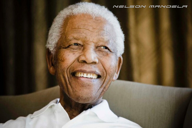 Nelson Mandela Smiling — White