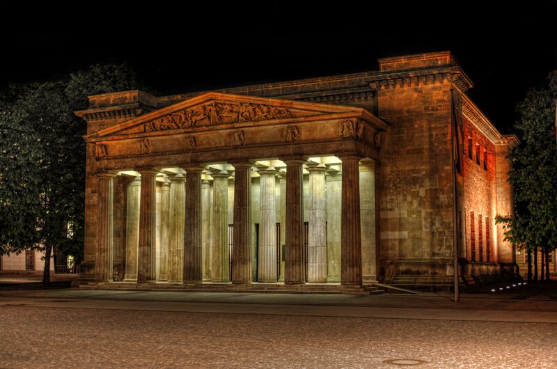 Neoclassical building at night