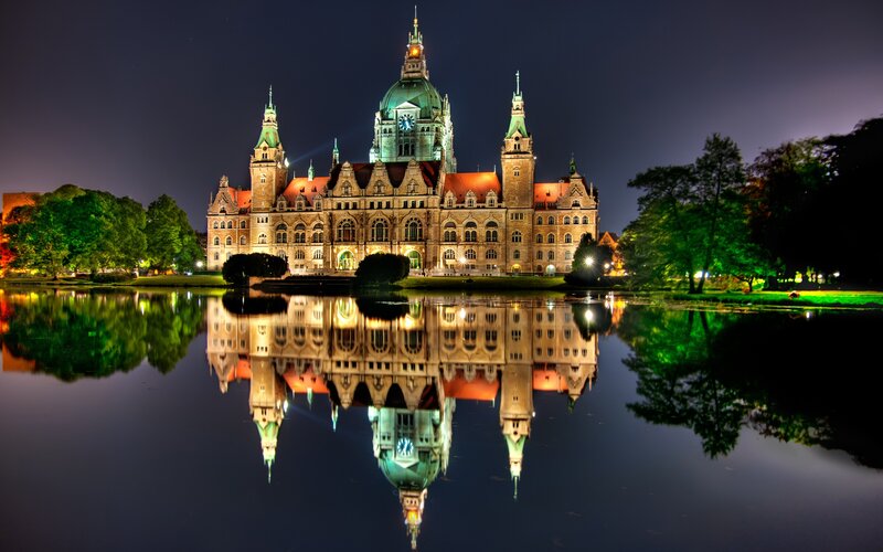 Neogothic Building at Night — Blue, Serene
