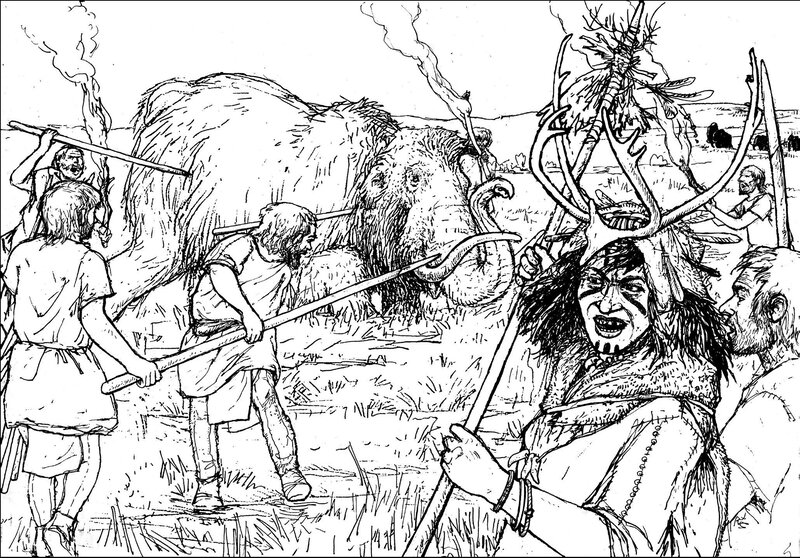 Neolithic hunters attack mammoth
