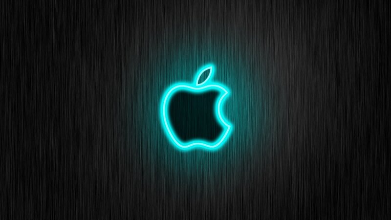 Neon Apple Logo — Black, Dark, Futuristic, Digital Art