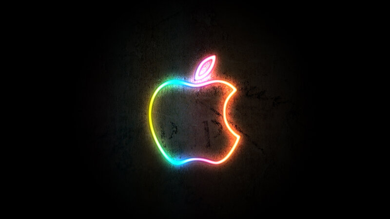 Neon Apple Logo — Black, Dramatic, Night