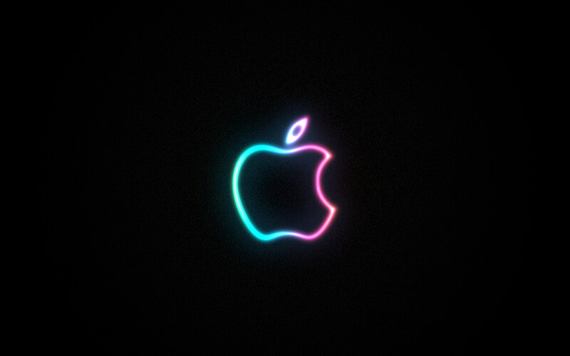 Neon Apple Logo — Cyan