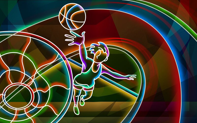 Neon basketball player artwork