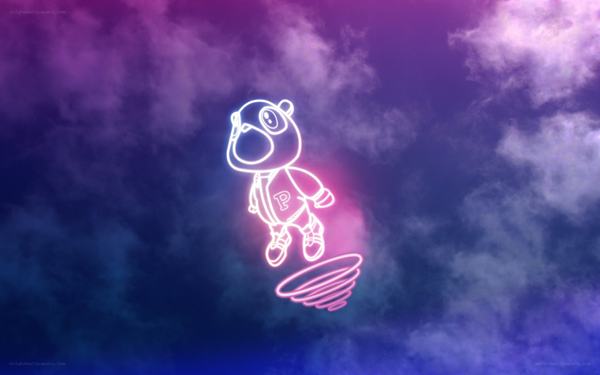 neon bear character in sky