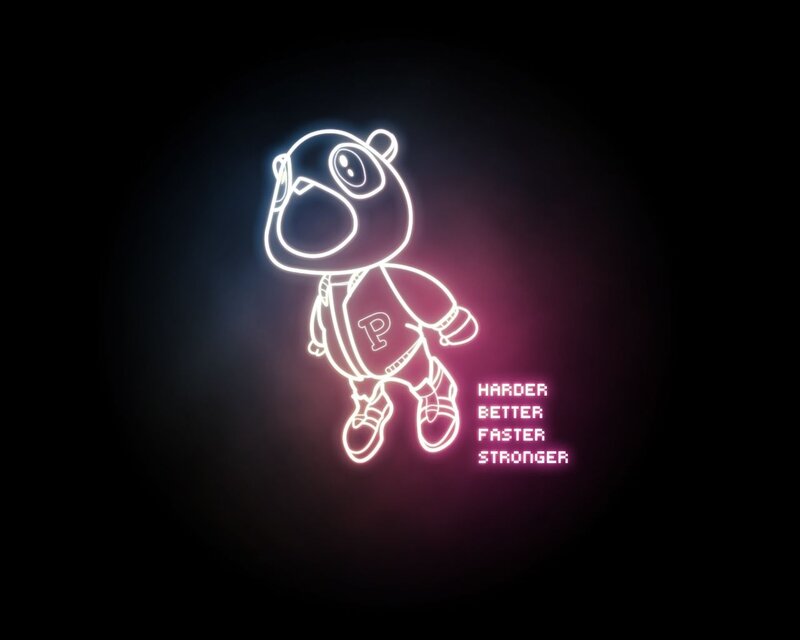 neon bear character with text
