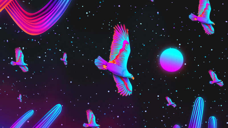 Neon Birds in Space