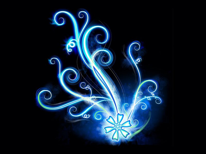 Neon Blue Floral Design — Energetic, Digital Art, Flowers
