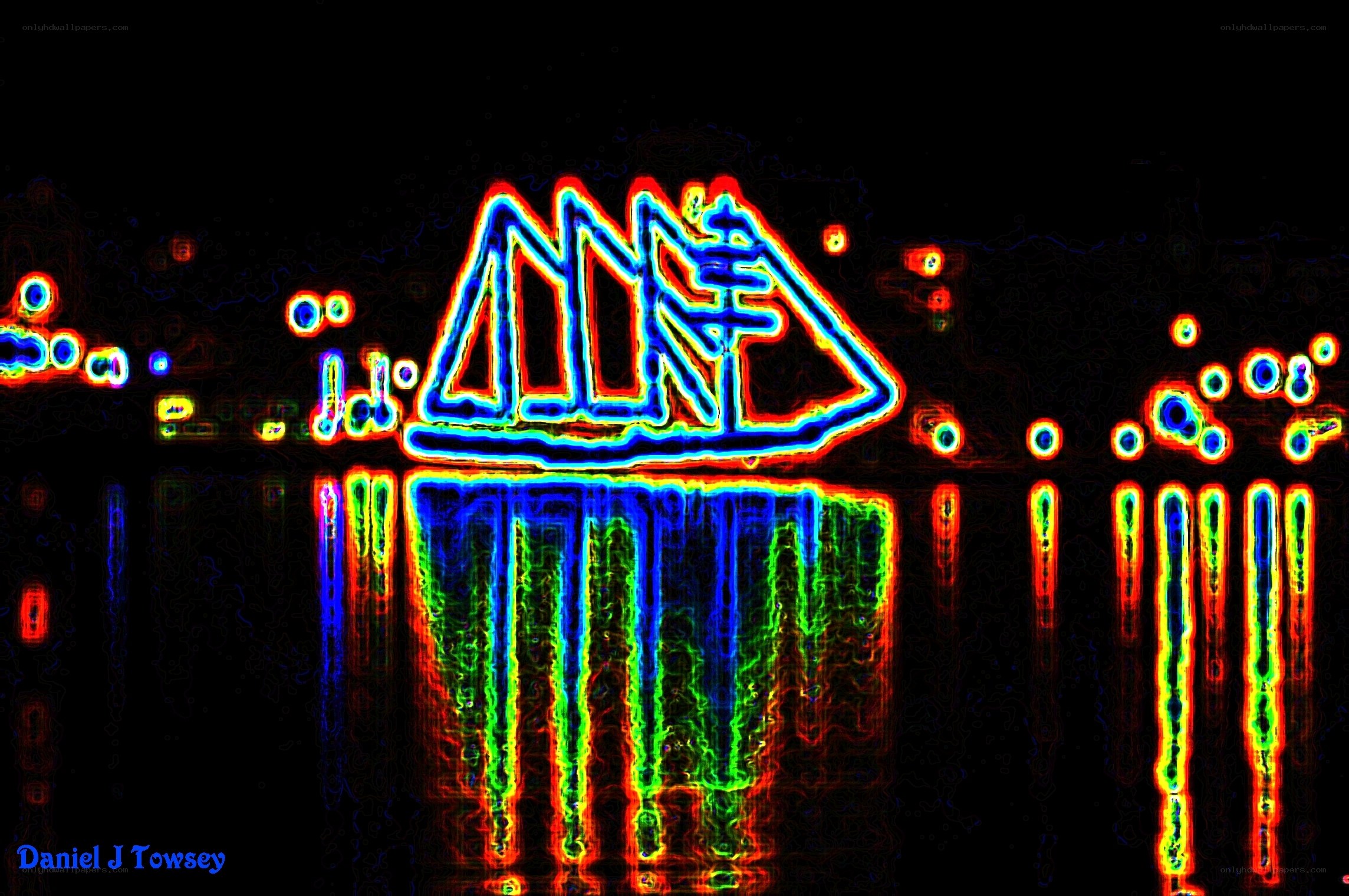 Neon boat reflection