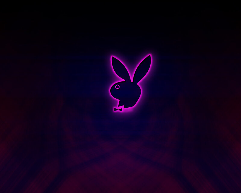 neon bunny logo on dark background