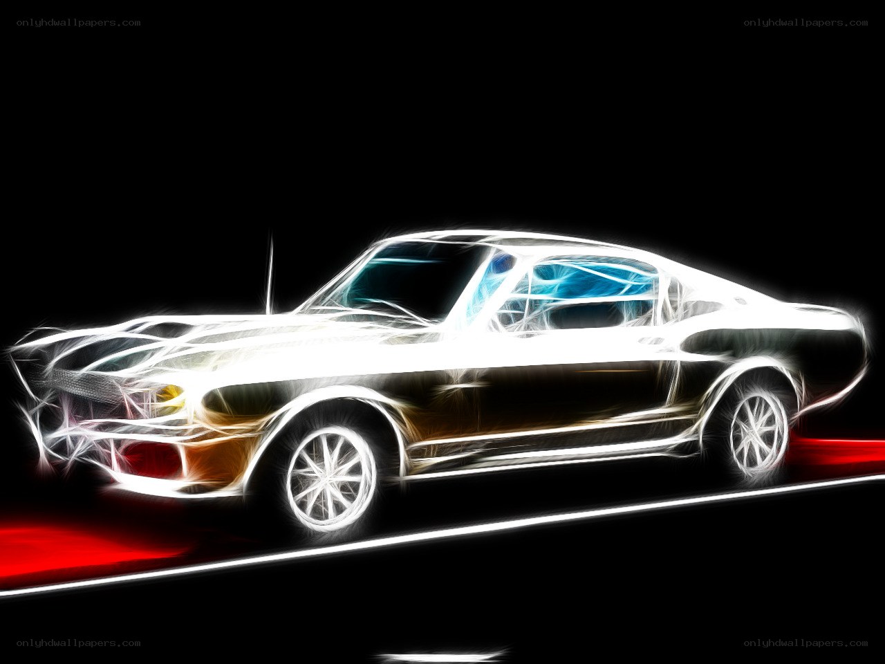 Neon car art on black