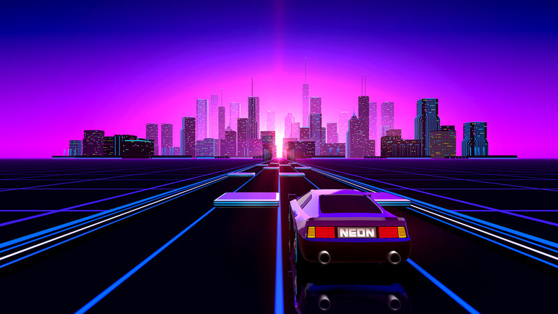Neon Car on Highway