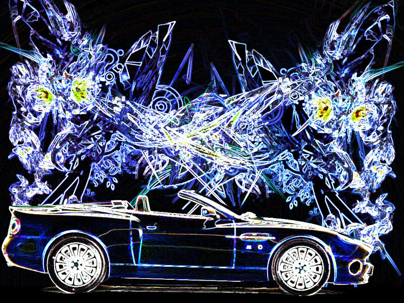 neon car with abstract background